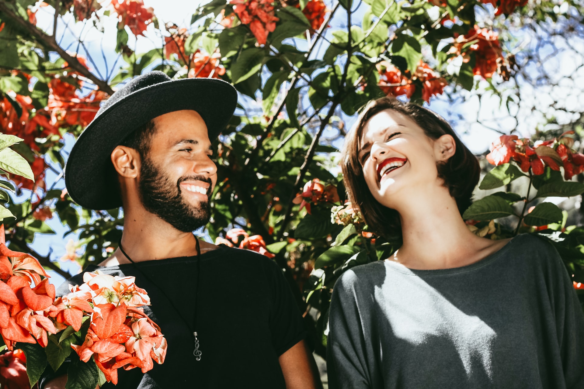 man and woman smiling