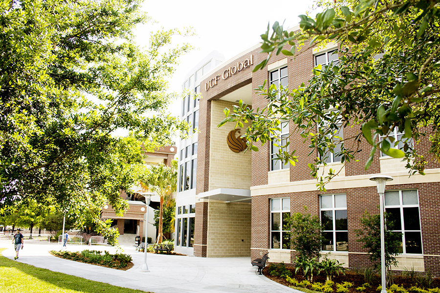 Front of the UCF Global building University of Central Florida, Memory Mall