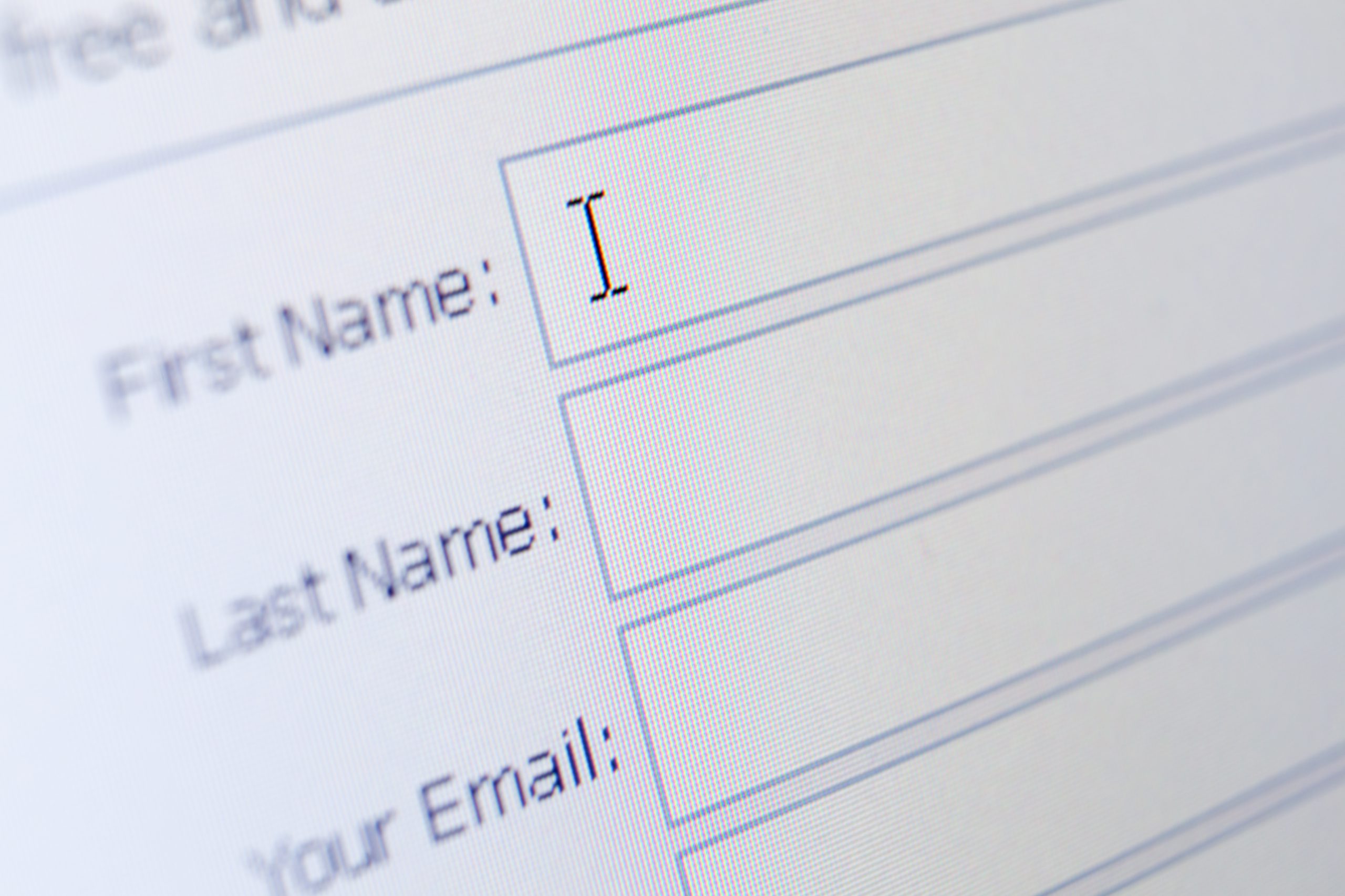 Close up of online sign up form