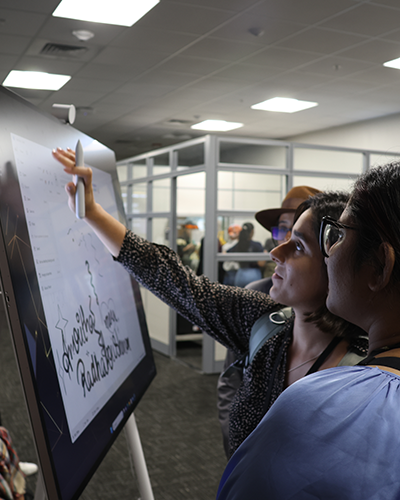 About UCF Global Students writing on digital board