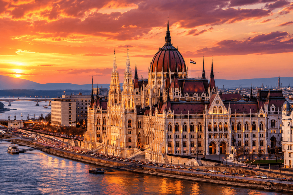Budapest Parliament at sunset